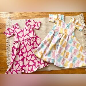 2 Poppy Kids Co Skater Dresses Size 3T Heart Print and Easter Peeps Bunny